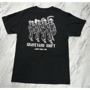 Last Call Co Graveyard Shift Reaper Graphic T Shirt Medium Black #9